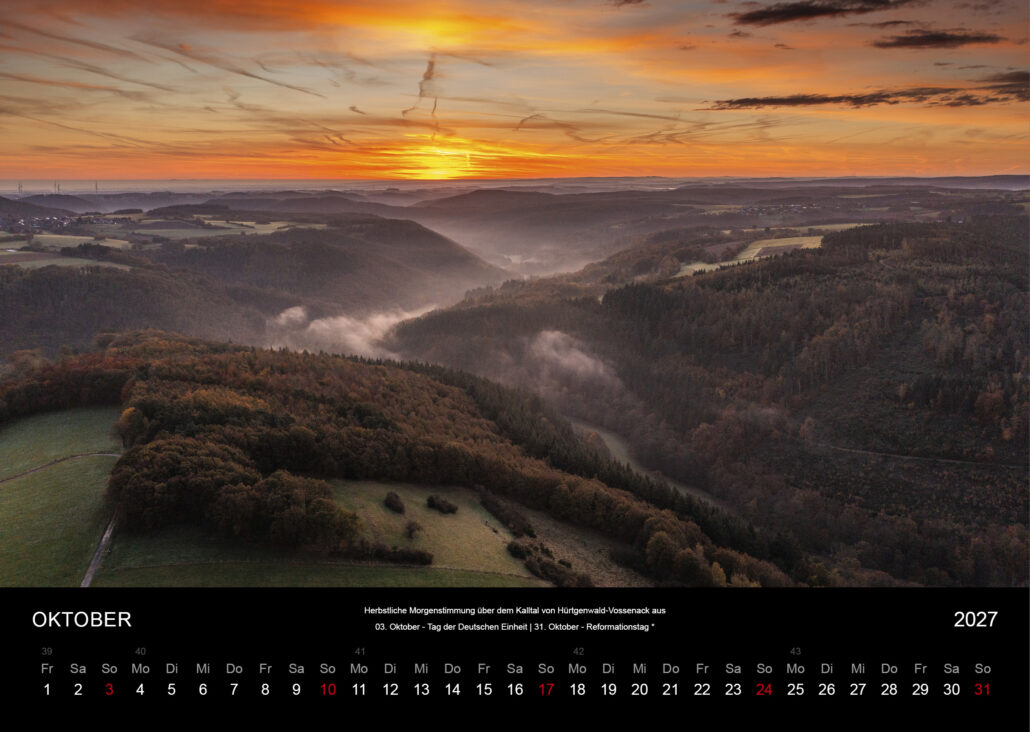 Herbstliche Morgenstimmung über dem Kalltal von Hürtgenwald-Vossenack aus